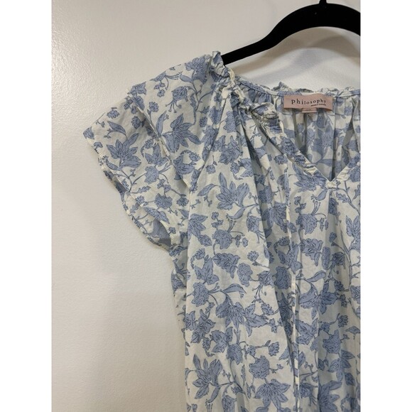 Philosophy Peasant Top Women’s Large  Flutter Sleeves Blue White Toile Floral - Picture 3 of 10